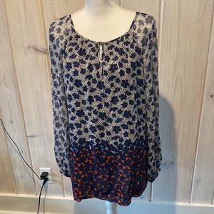 Tory Burch, navy and red floral blouse